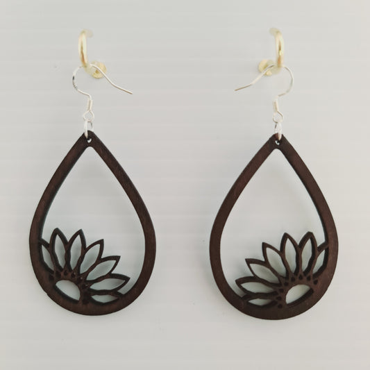 Teardrop Half Flower Earrings - Dark