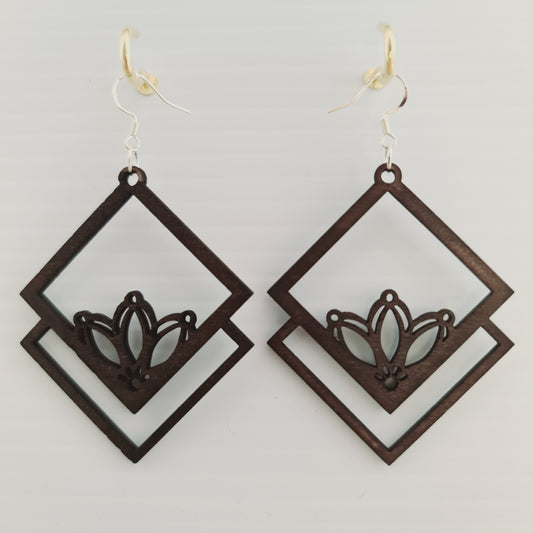 Half Flower Square Earrings - Dark