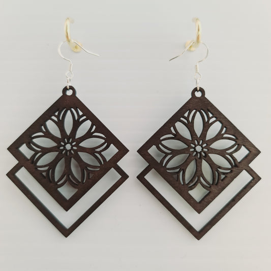 Flower Square Earrings - Dark