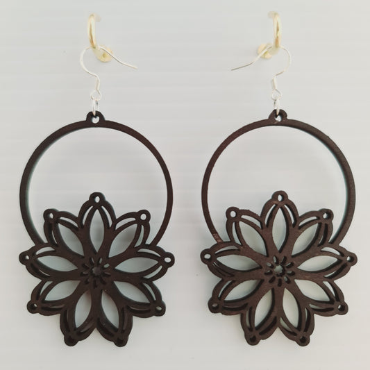 Flower on Hoop Earrings - Dark